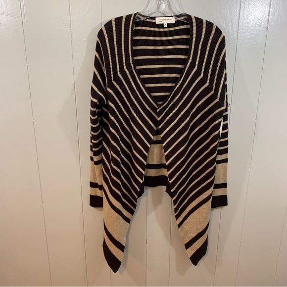 Jones New York Sport Brown Striped Long Sleeve Open Knit Cardigan Sweater M NEW - Picture 1 of 9